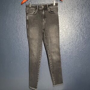 Free People High Rise Skinny Jeans 25 Faded Black‎ Raw Hem Denim